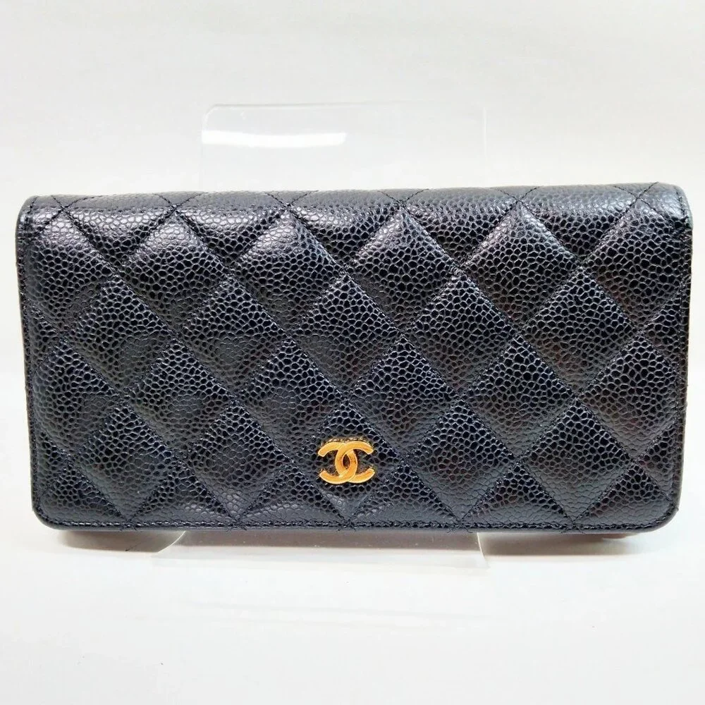 Authentic Chanel Long Wallet Black Caviar Skin mn480-020626 - Picture 1 of 9